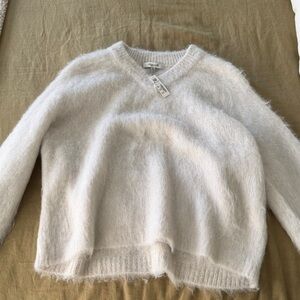 Madewell Soft White Brushed V-Neck Sweater
